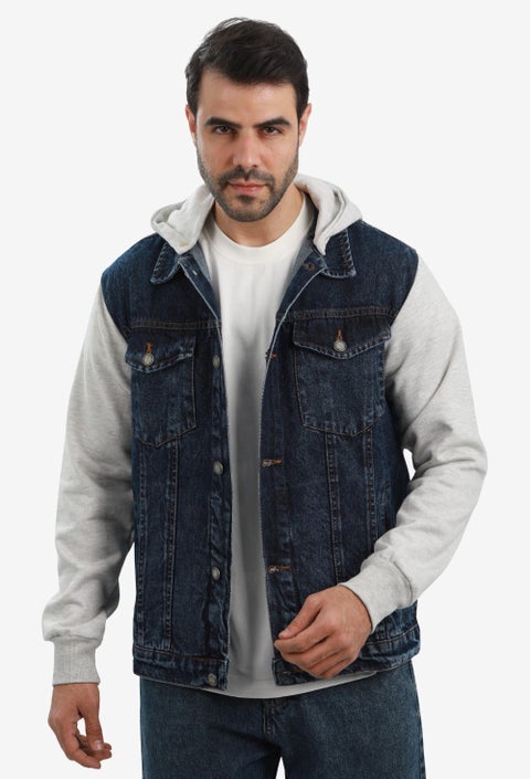 Casual Plain Basic Long Sleeve Hooded Neck Denim Jacket